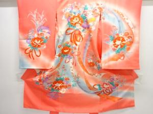 花に雪輪模様刺繍子供着物